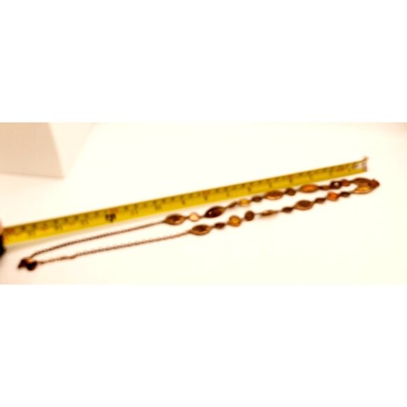Long 70s Style Hammered Gold Tone Necklace With Amber-Colored Stones Fall Boho - Picture 7 of 8